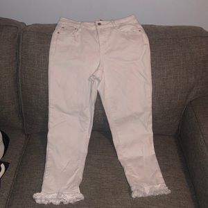 White Earl Jeans with ruffles at the bottom
